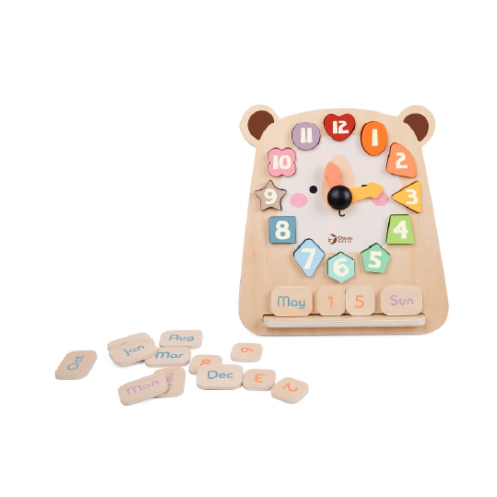 Wooden Bear Calendar & Clock Learning Board